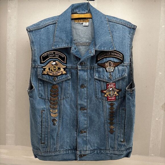 Vintage Wrangler Hero Denim Vest Harley HOG Patches & Pins 1993-2000 Womens M - Picture 5 of 8